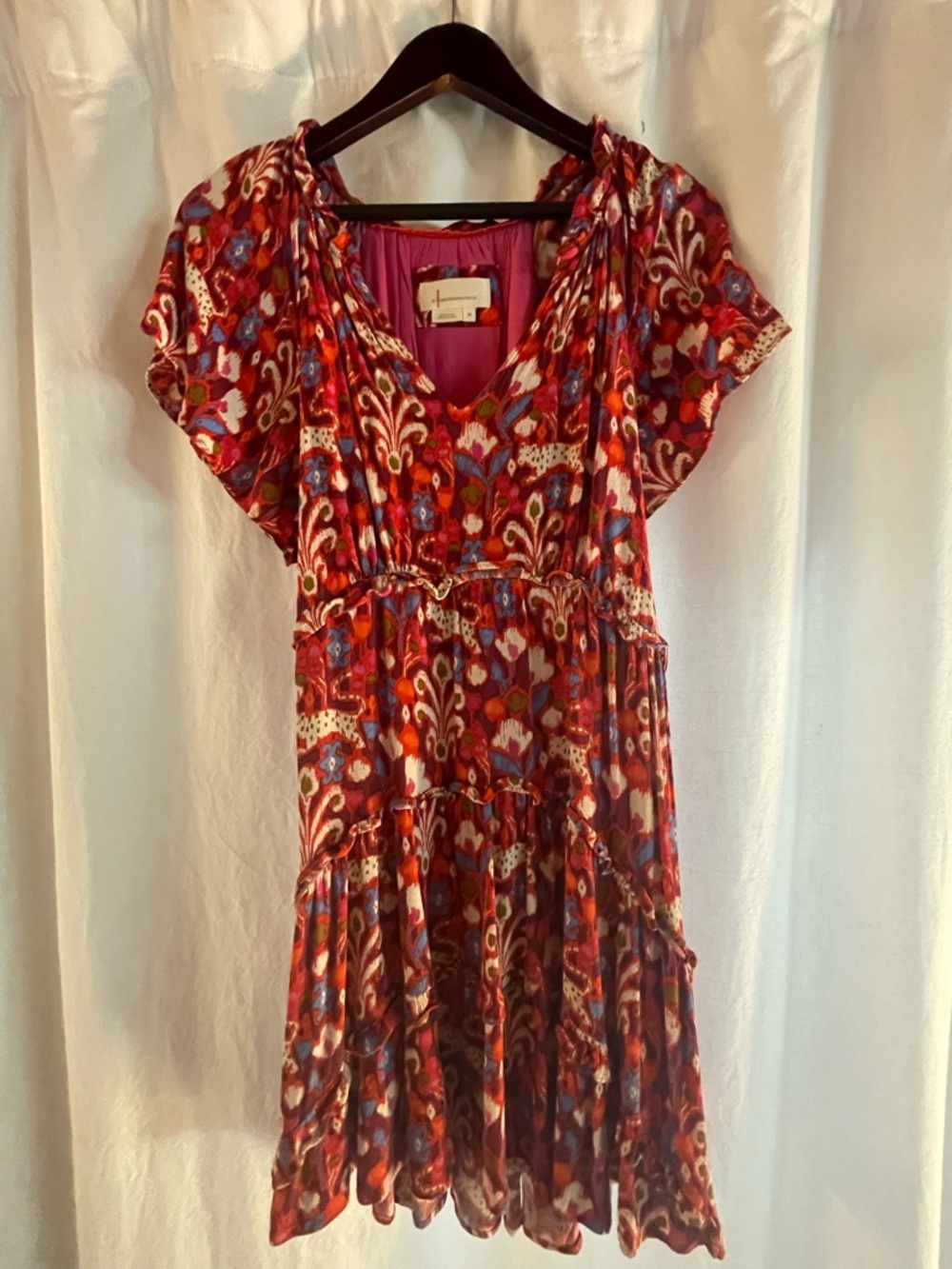Anthropologie Red Floral Print Mini Dress fit Small or Extra Small